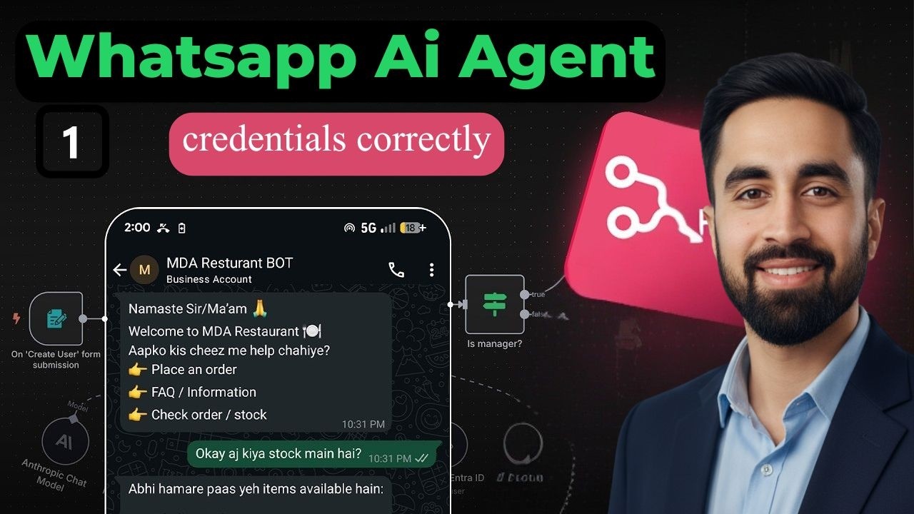 WhatsApp n8n AI Agent (Part 1) | Complete Setup with Credentials | Step-by-Step Urdu