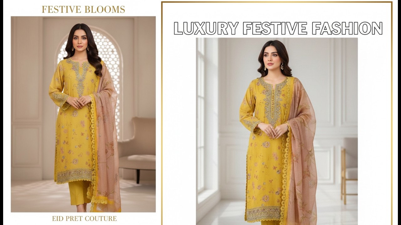 Elegant Yellow Floral 3-Piece Suit | Lawn Kurti with Lace Dupatta & Trouser | Summer Fashion Trend