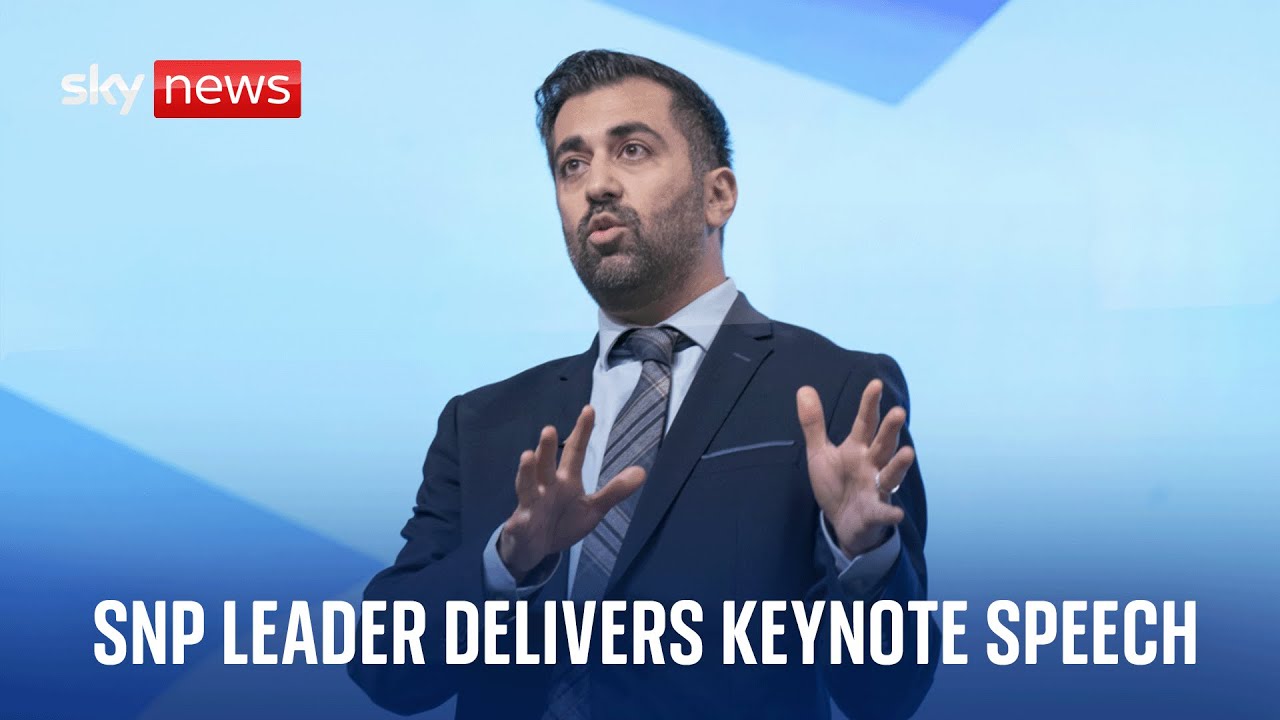Humza Yousaf delivers speech at the SNP conference in Aberdeen