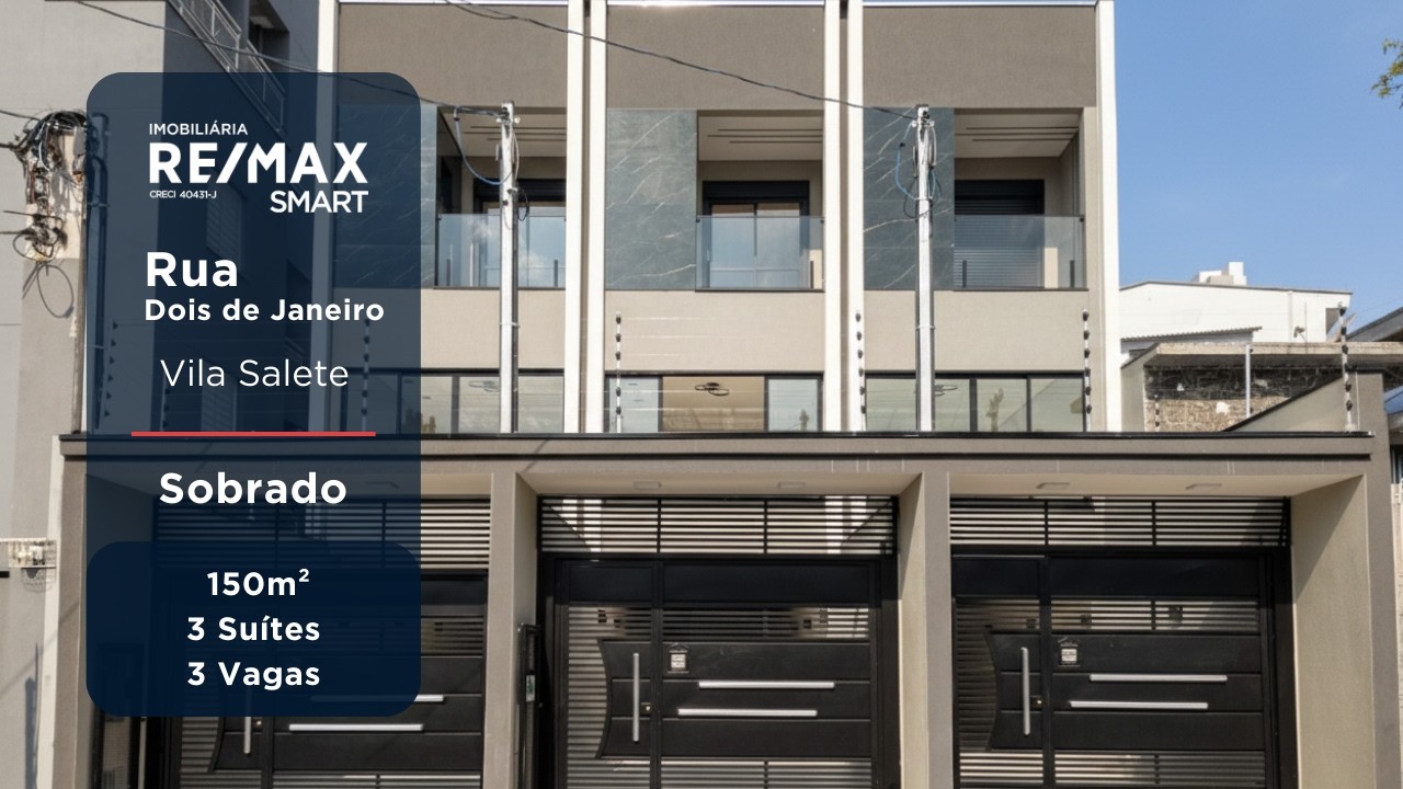 Sobrado Novo 150m² com 3 Suítes e 3 Vagas - Rua Dois de Janeiro - Vila Salete