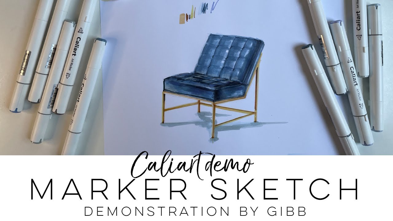 How to render furniture using Caliart art markers - blue lounge chair
