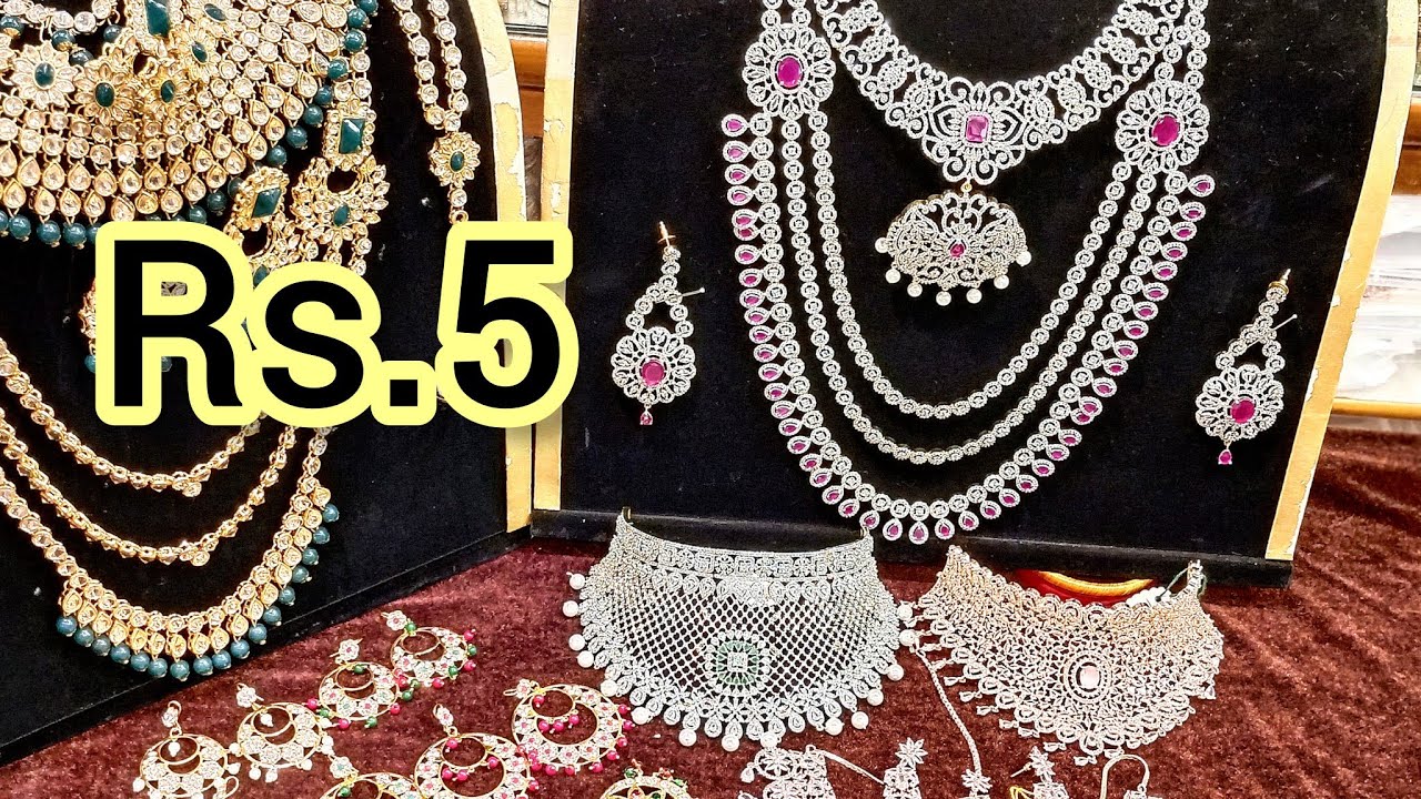 Hyderabad Charminar Fashion Bridal Jewellery Only Rs.5 Ad,Cz,Polki,Kundan Set Wholesale Market Bazar