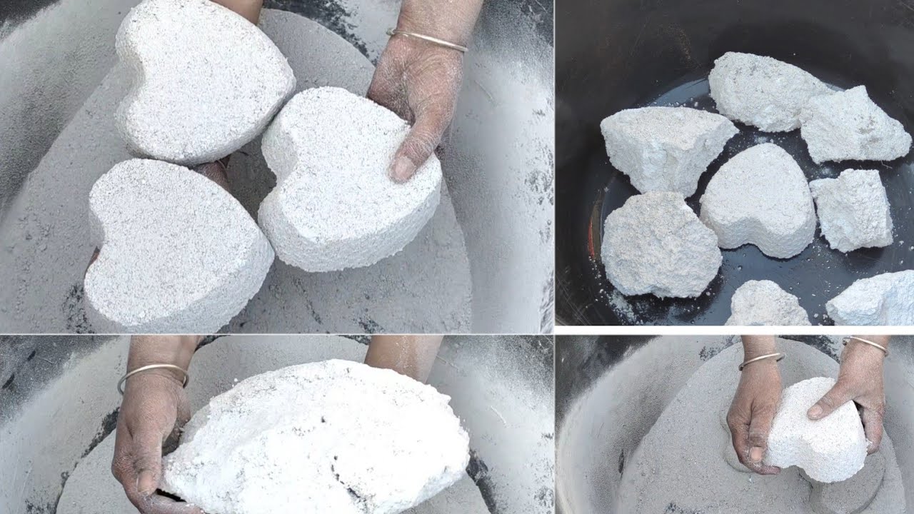 Asmr| beautiful white cement heart ❤️ with white concrete full dry crumbling