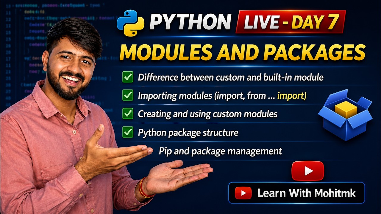 Python LIVE Day  7 🔴  | Python Modules & Packages Explained 🔥 | Live Coding