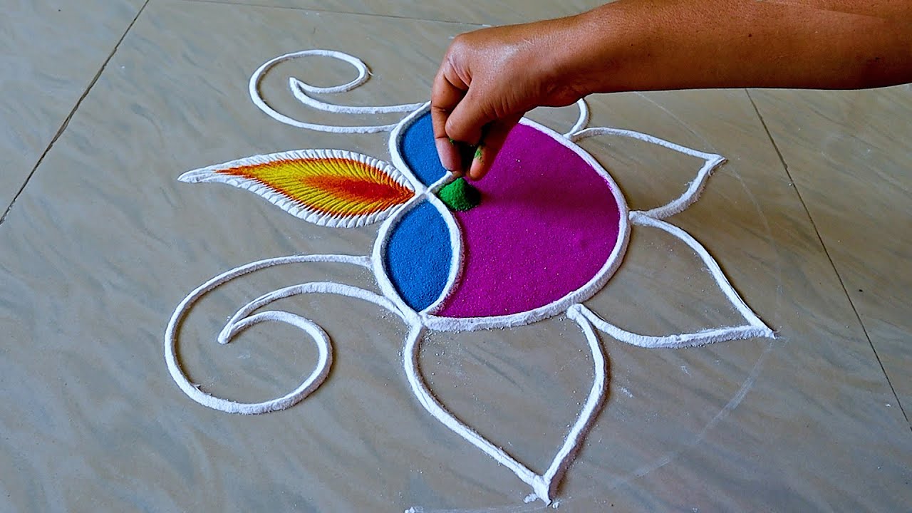 Peacock Rangoli Design For Diwali 2023 | Diya Rangoli Design | Easy Kolam Design | Deepavali Muggulu