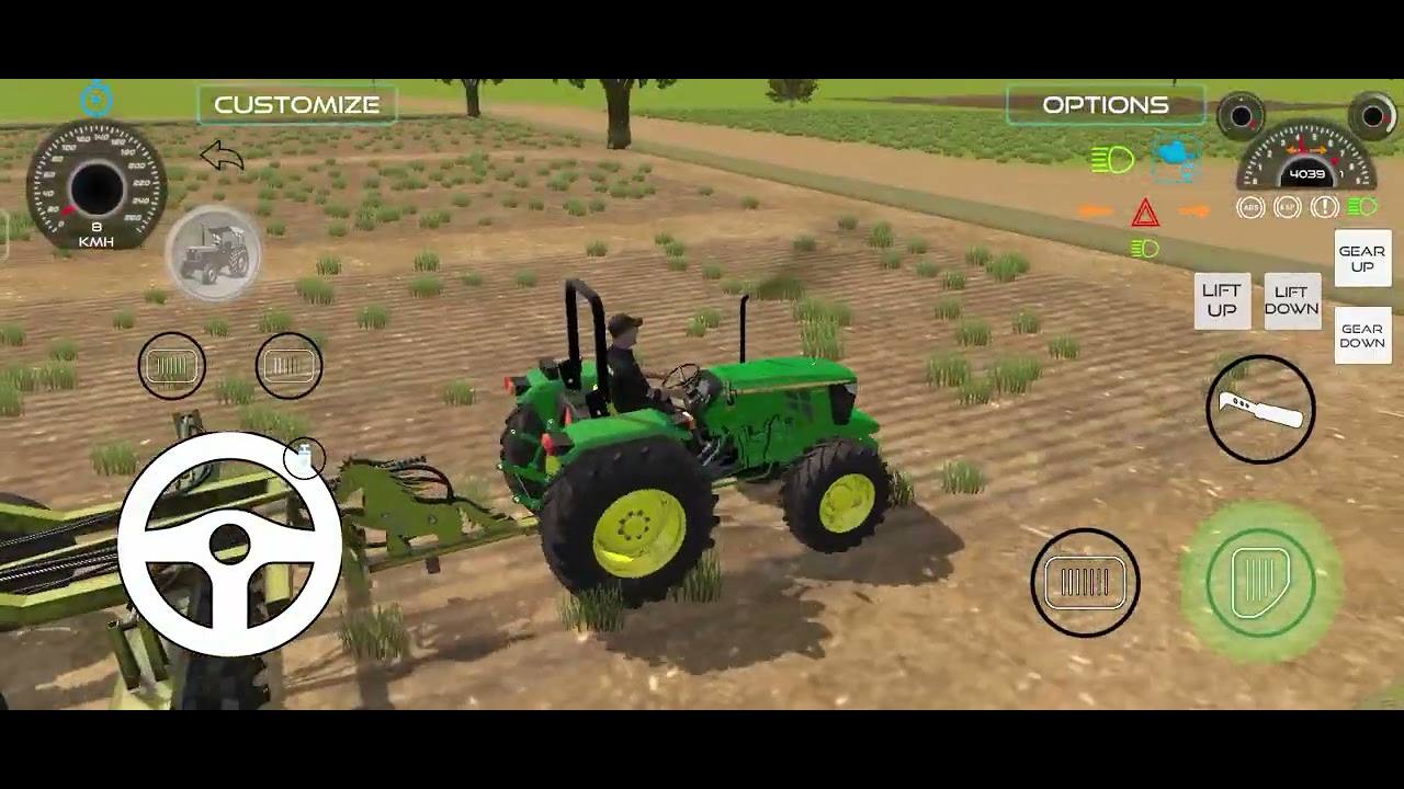 Indian tractor🚜🚜 game and John Deere5075 and biggest harraw  and big farm 🚜🐾🌻🌾🌞 and power test 