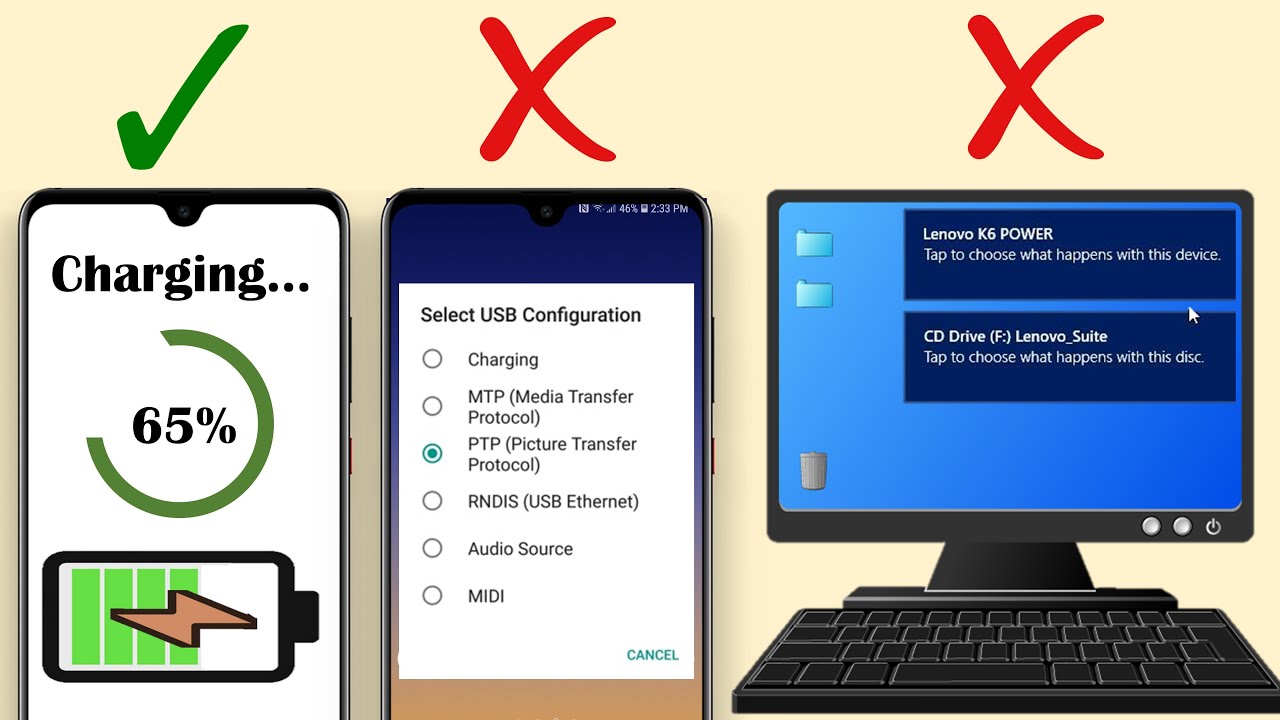 Параметры USB не отображаются в Android при подключении к ПК, но телефон заряжается