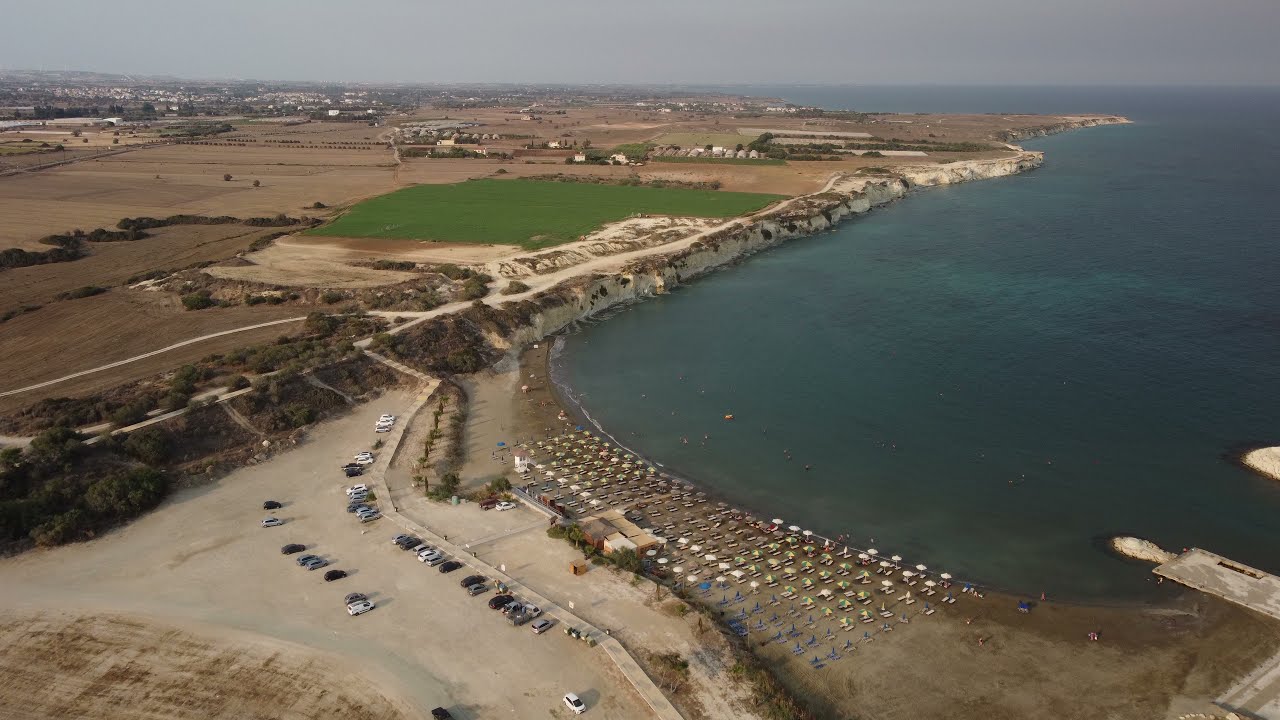 Drone view of Alaminos beach in Larnaca, Cyprus
