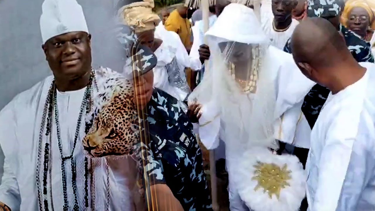 GRAND ENTRANCE OF PRINCESS ASHLEY AND OONI OF IFE AT THEIR TRADITIONAL WEDDING IN ILE IFE