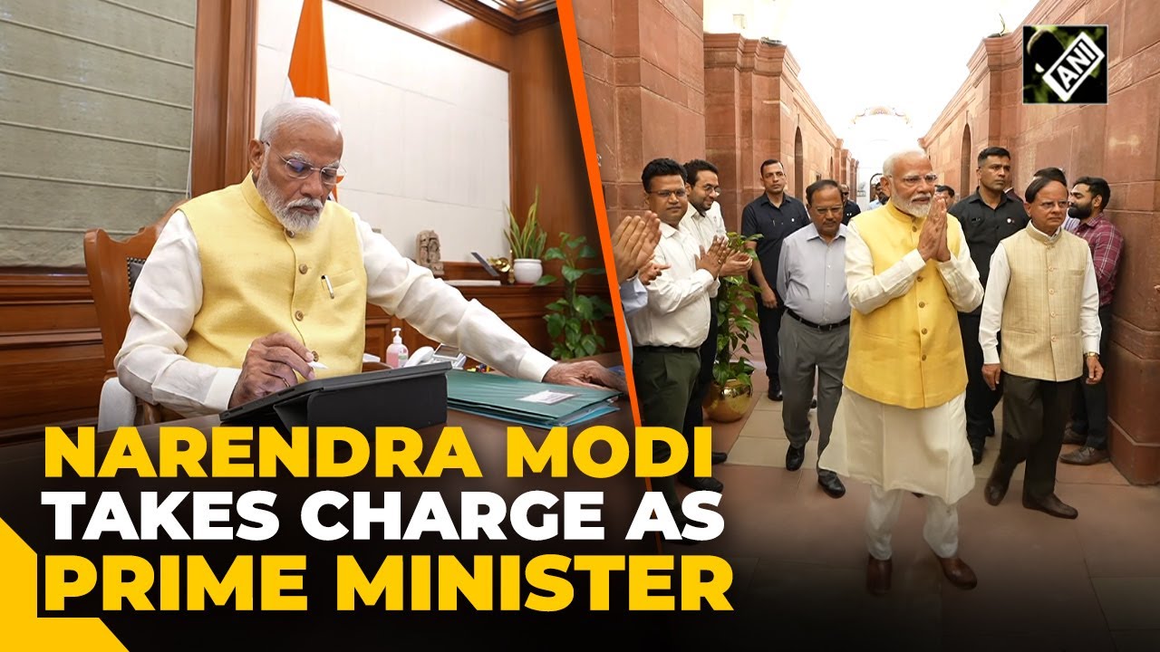 PM Modi returns to PMO for a historic third term. NSA Ajit Doval, Principle Secy PK Mishra also seen