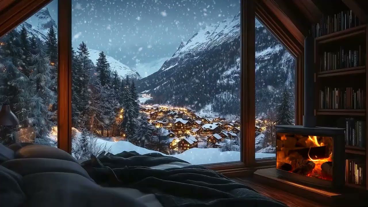 ❄️ Frozen Wind Snow Cabin | Fireplace Warmth & Night Calm (3 Hours) | Deep Sleep Stress Relief Study