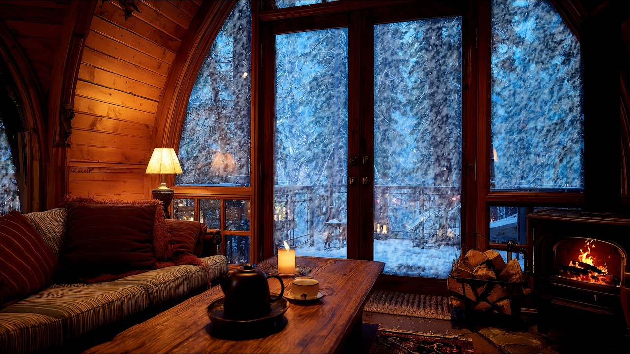 Howling Wind & Crackling Fire 🌬️🔥 Cozy Cabin Snowstorm Sounds for Sleeping