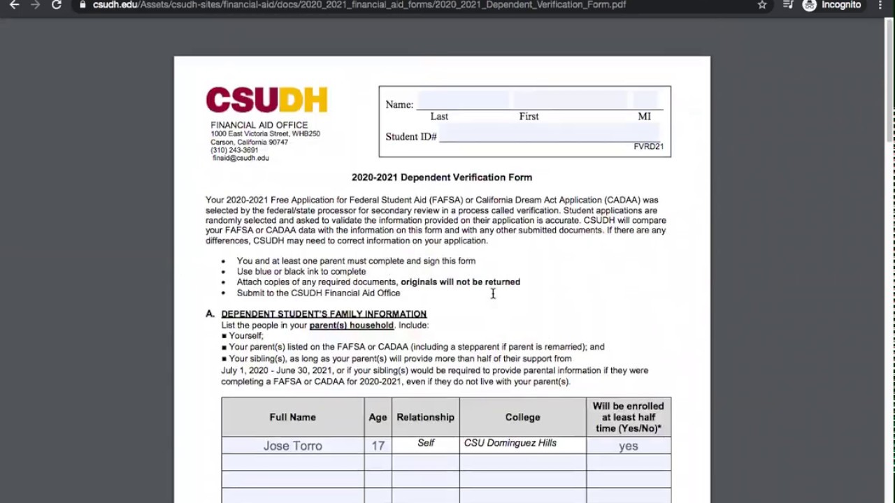 How to Complete a Dependent Verification Form