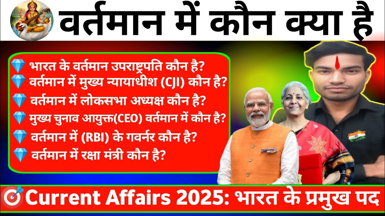 Current Affairs 2025: भारत में वर्तमान में कौन क्या है? | सभी महत्वपूर्ण पद एक ही वीडियो में