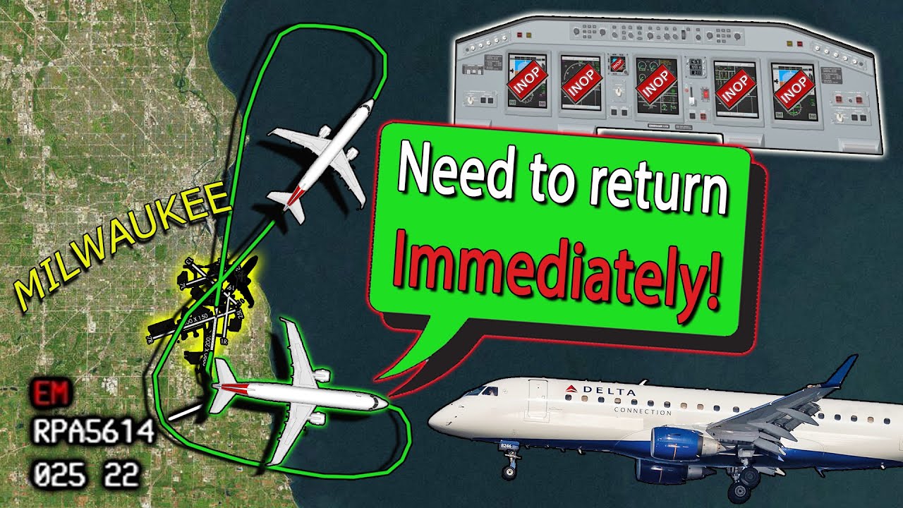 Brickyard E170 | LOSS OF ALL INSTRUMENTS ONBOARD | Emergency return to Milwaukee