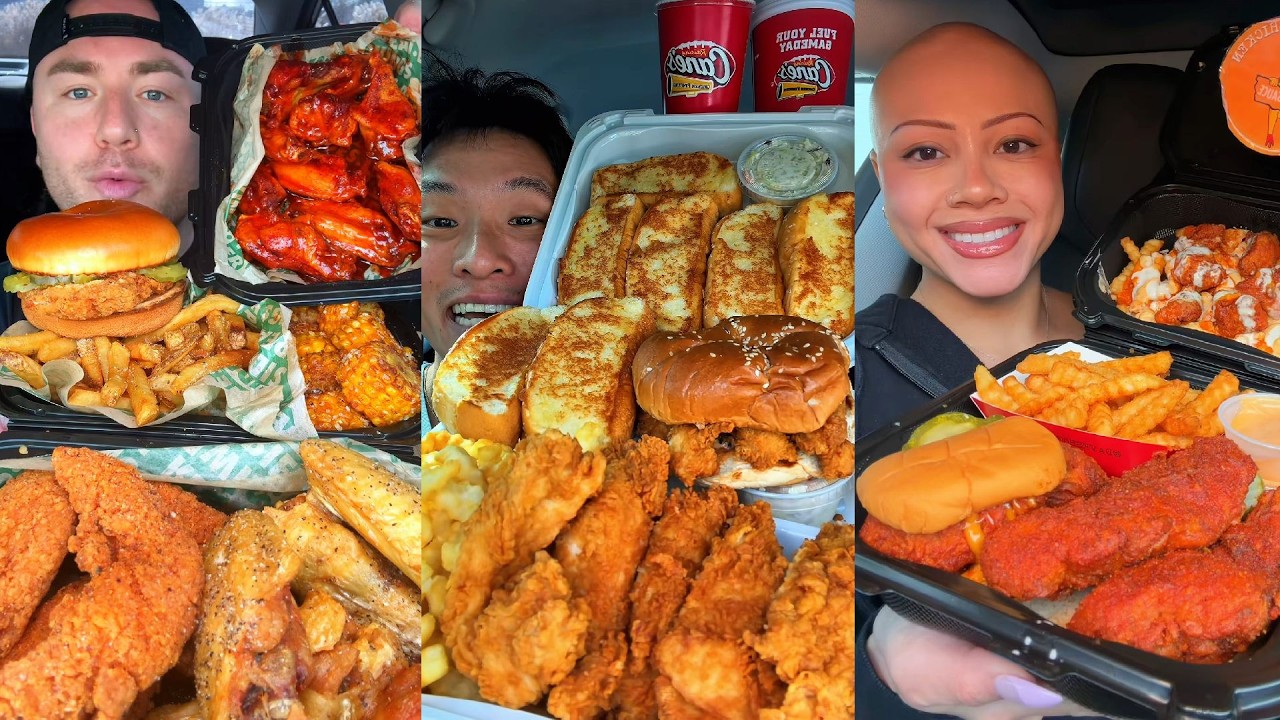TIKTOK Mukbang Compilation | Wingstop, Cane's, Dave's Hot Chicken, Chipotle & More!