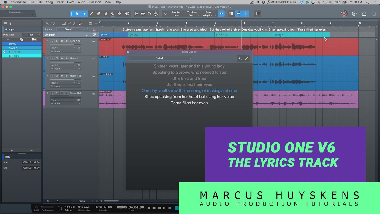 Working with The Lyric Track in Studio One Version 6