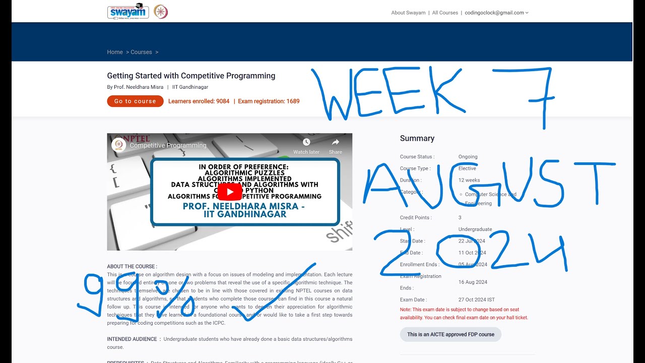 Getting Started with Competitive Programming Week 7 Assignment (With Programming) August 2024 IITG