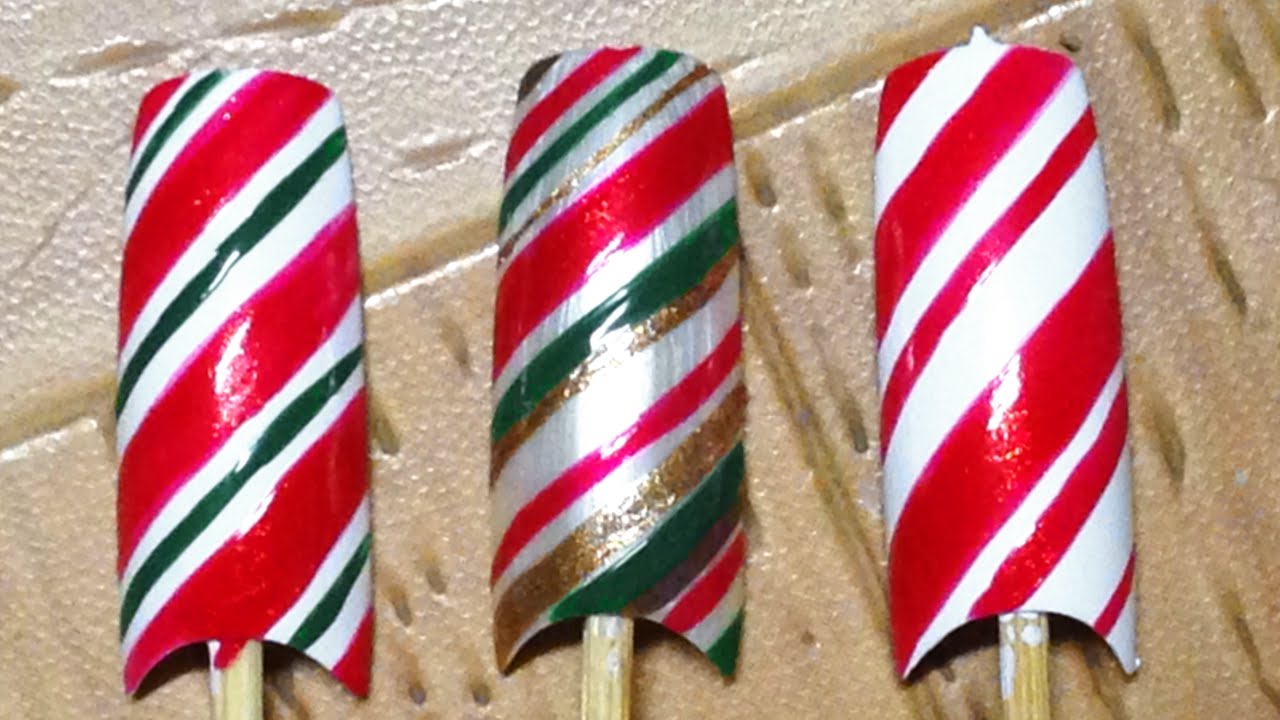Very easy candy cane nail art tutorial for Christmas