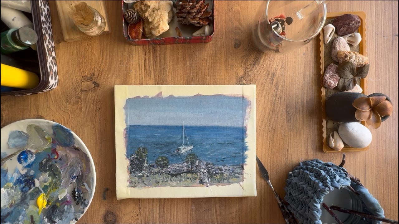Painting a Sailboat by the Sea — Peaceful Ocean Landscape under Relaxing Music