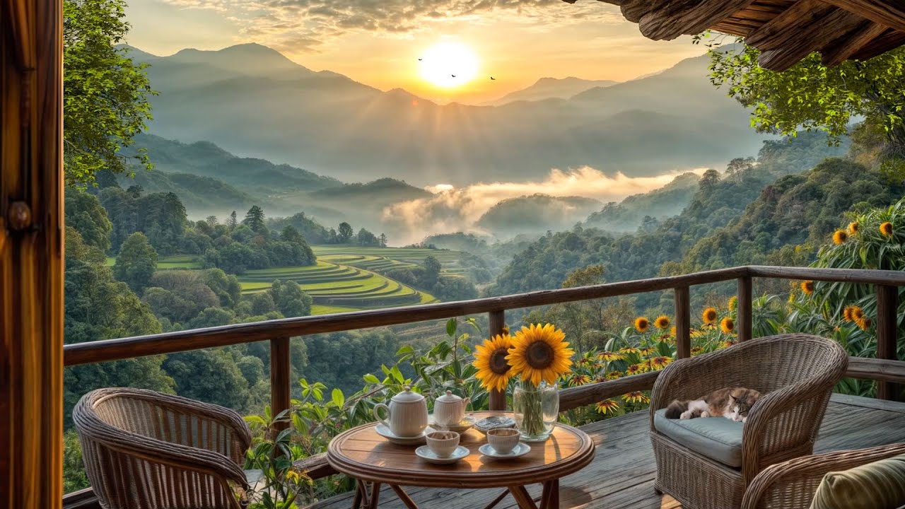 🌈Wake up among the mountains 🏔 in a Quiet Morning with sunflowers &🕊️ birdsong for deep sleep😪