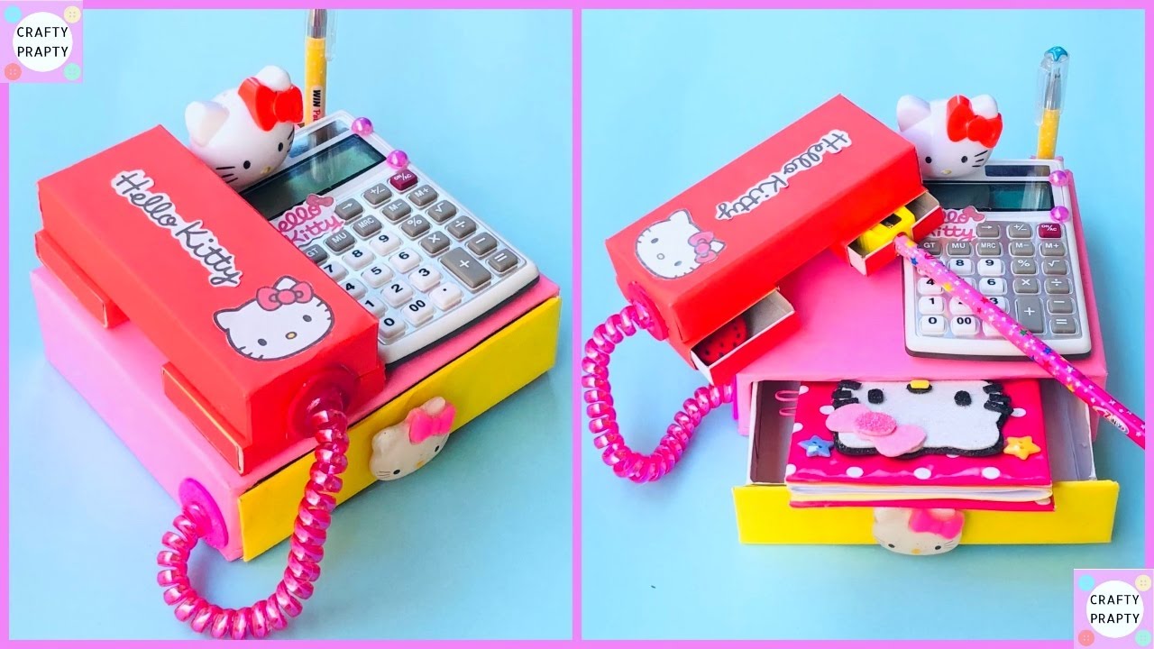 How to make Hello kitty Toy Telephone Stationery Organizer With paper/ School supplies