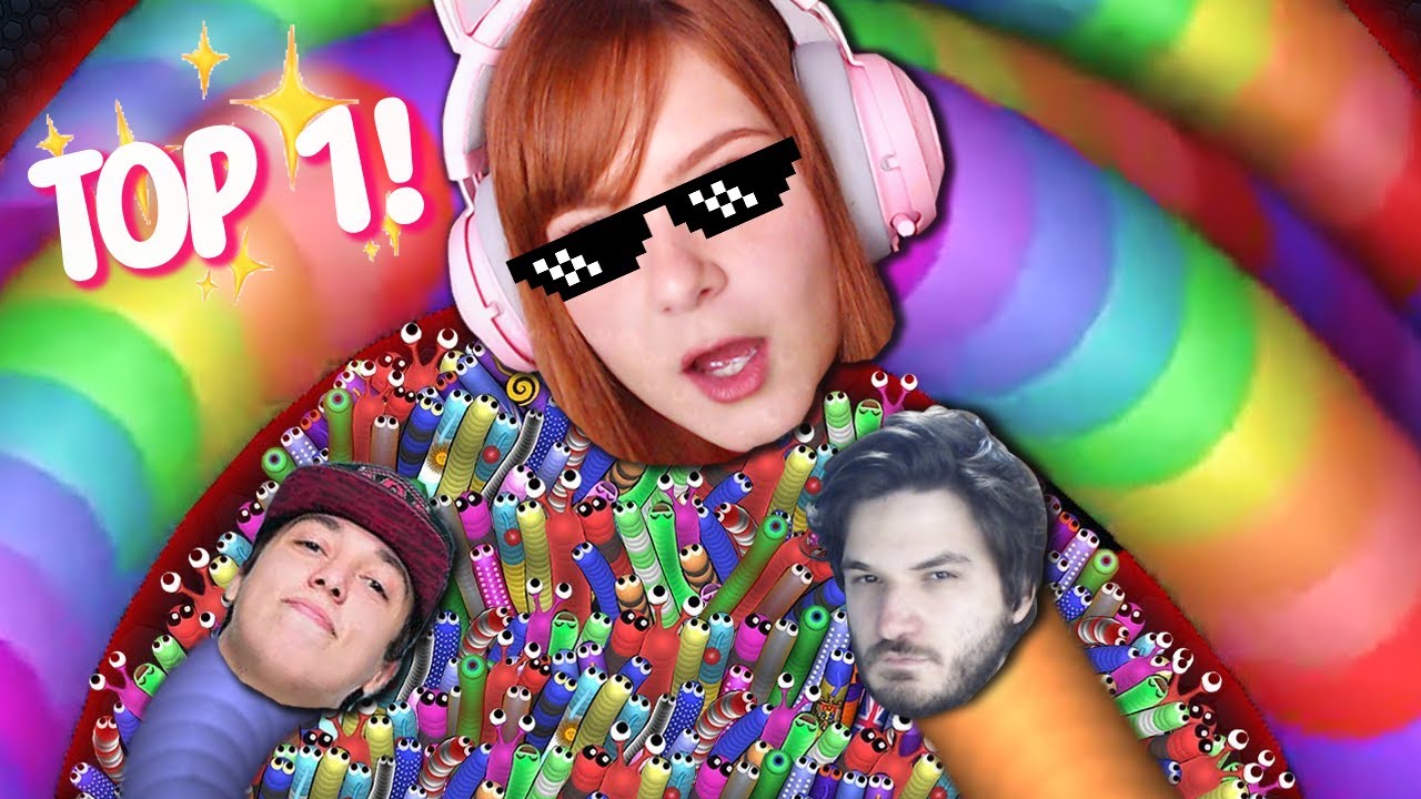 FIQUEI EM PRIMEIRO! MINHA COBRA FICOU GIGANTE :O - Slither.io/Worm.is FT JAZZ SPOK E BRUNIO