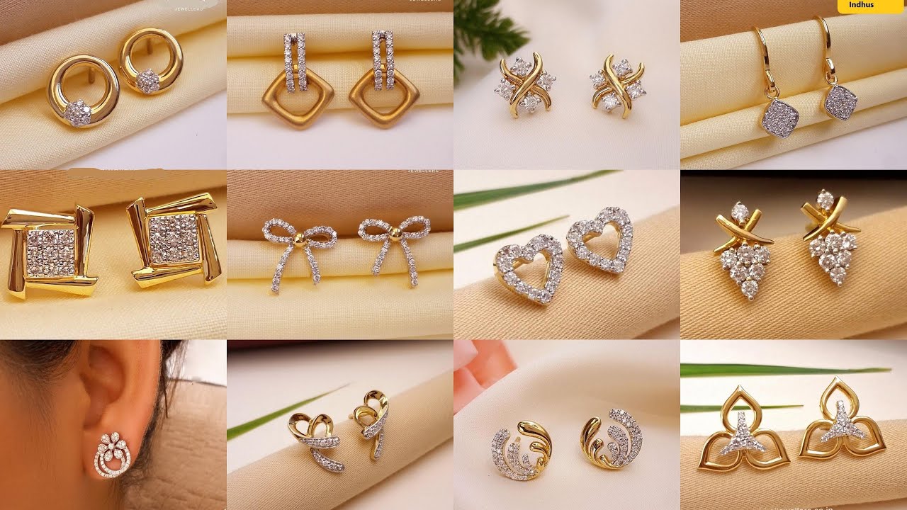 Stud Gold Earrings Designs with Price and Weight || Gold Studs Designs| Indhus Jewellery collection