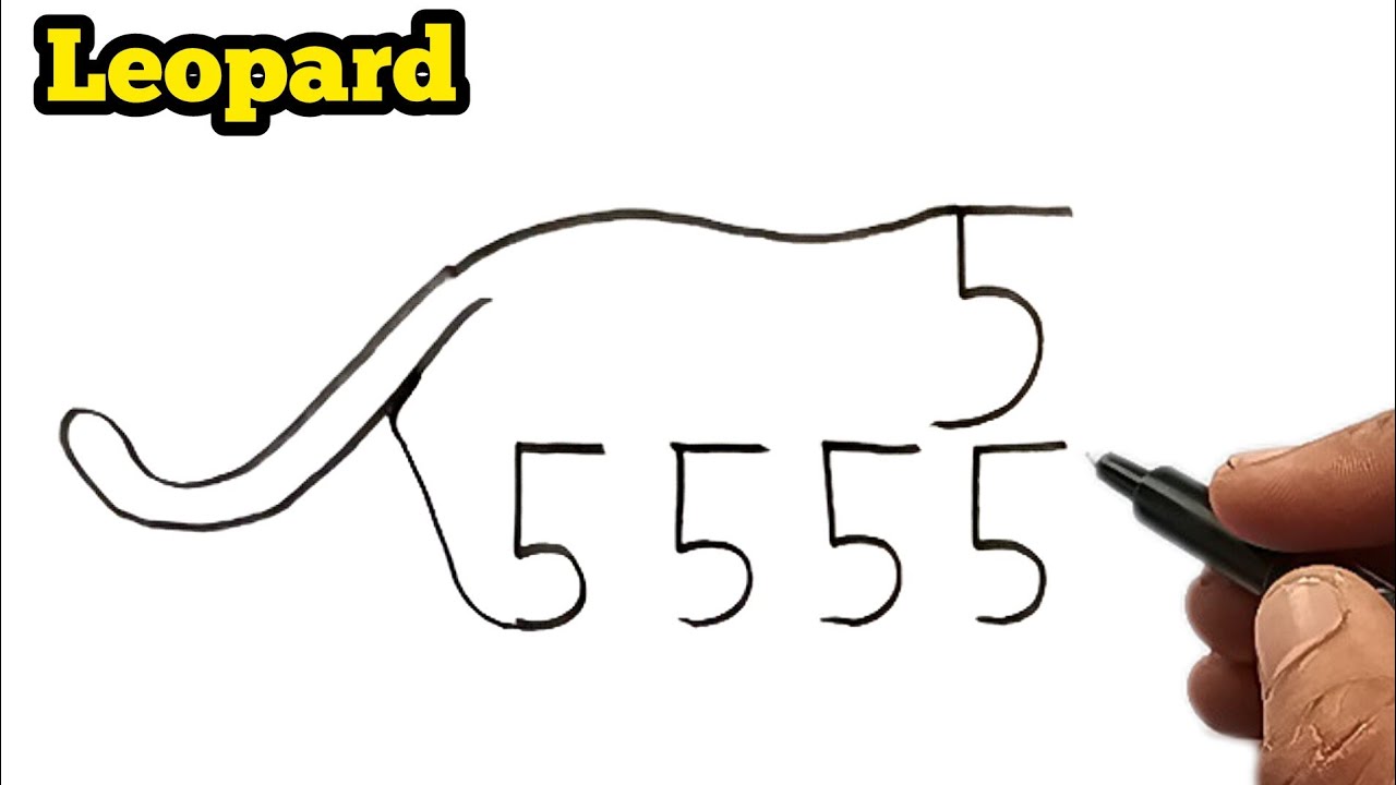 How to turn 55555 Number into a Leopard Drawing | How to draw a leopard