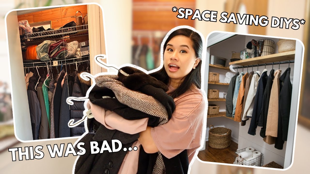 MESSY ENTRYWAY CLOSET MAKEOVER W/ SPACE SAVING DIY STORAGE SOLUTIONS!