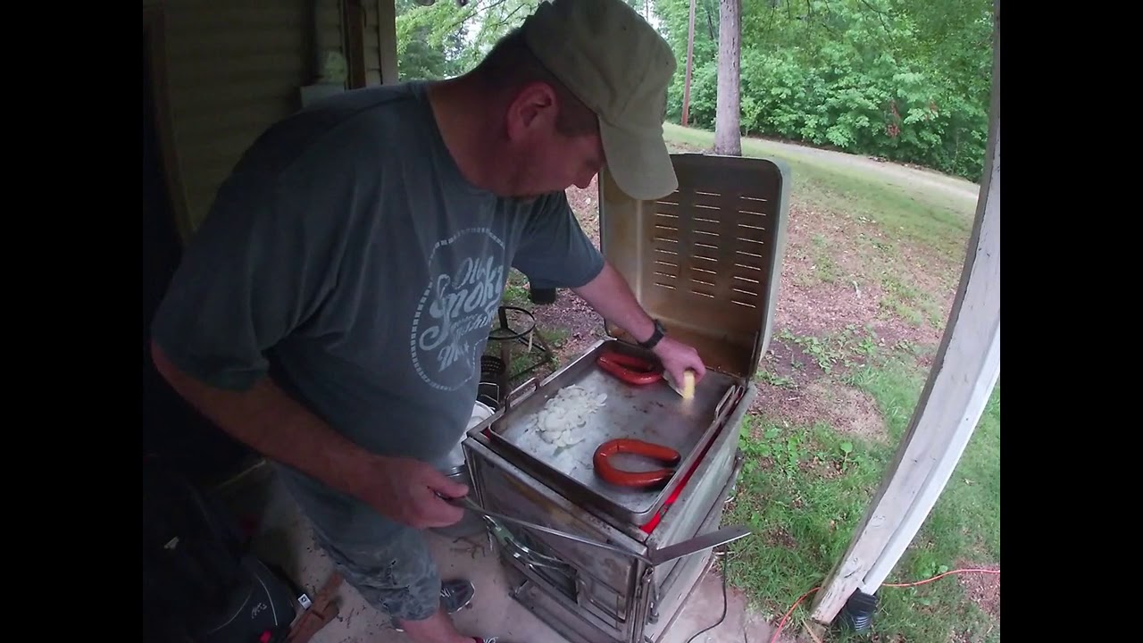 Sausage Onions and Eggs in Field Oven May 17 2020