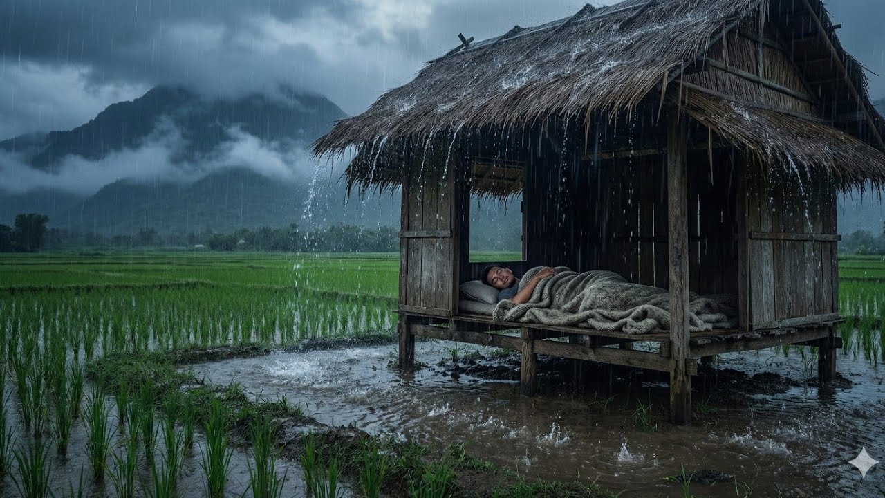 Heavy Rain ASMR on Roof & River 🌧️ Super Nature Sounds