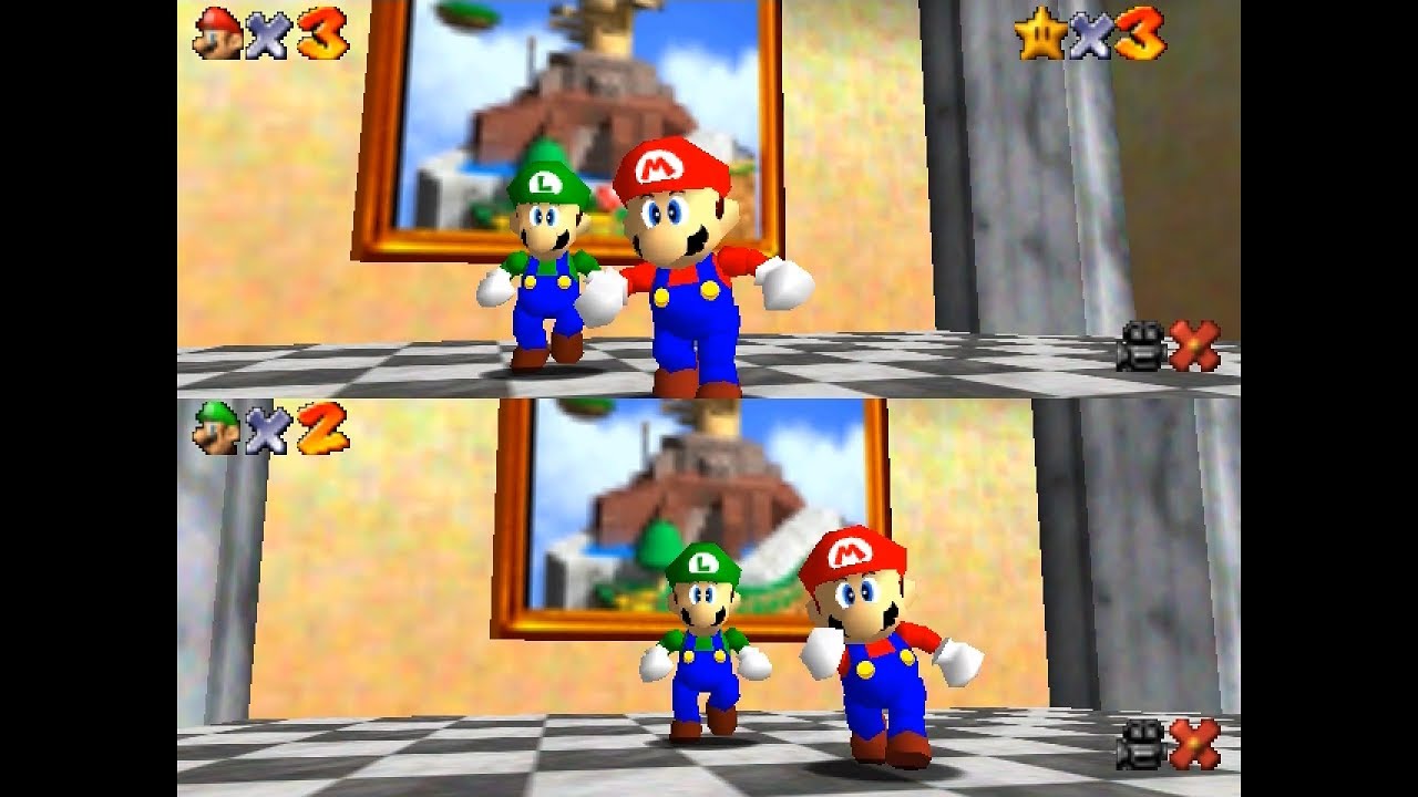 Super Mario 64 Splitscreen Multiplayer Online via Parsec and Project64