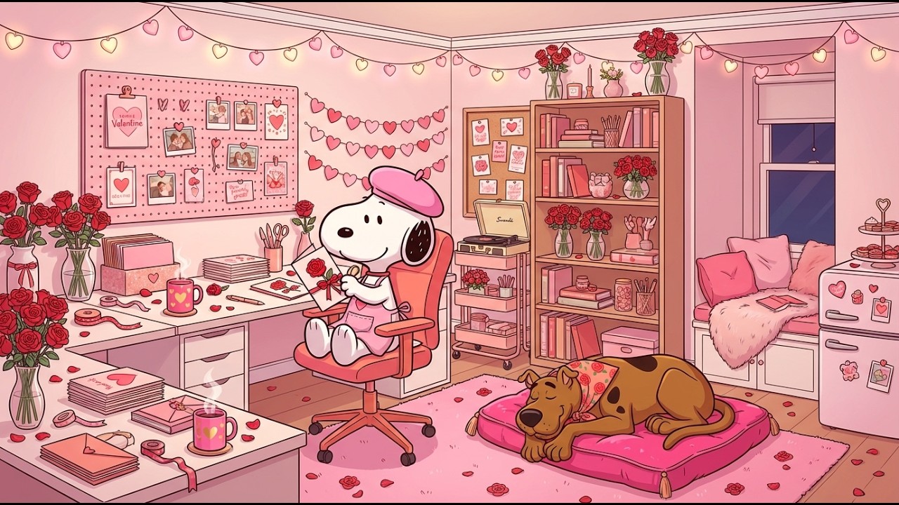Snoopy Decorating Valentine Cards 🌹💌 Warm Gentle Smooth Jazz For Focus, Exams, and Study 💖