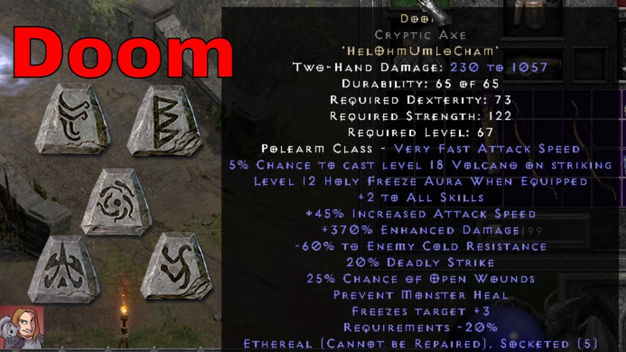 Diablo II Resurrected Rune Words - Doom (Hel Ohm Um Lo Cham)