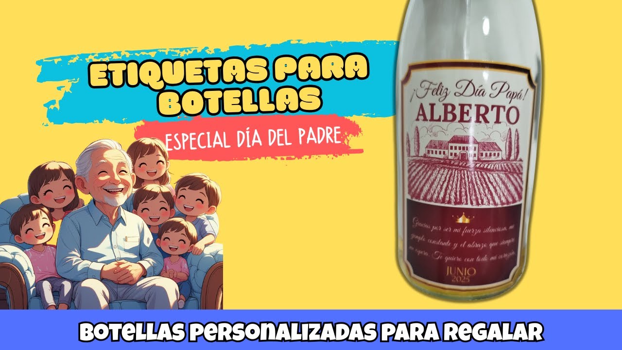 🎁 ETIQUETAS para BOTELLAS de Vino PERSONALIZADOS para regalar 🍷- Especial DÍA DEL PADRE 💙👔