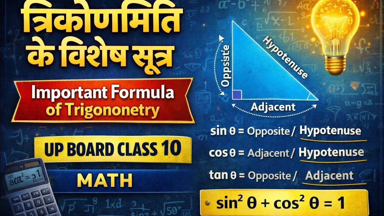 त्रिकोणमिति के विशेष सूत्र। Important formula of Trigonometry | up board class 10| math class 10