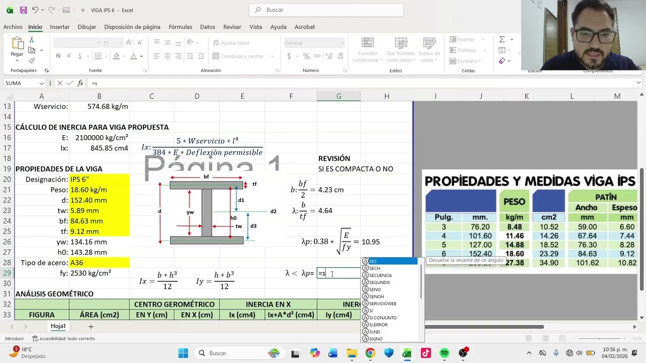 PARTE 2  -DISEÑO DE VIGA IPR/IPS CON HOJA DE EXCEL | INERCIA EN Y, VIGA COMPACTA, RADIO DE GIRO, SX