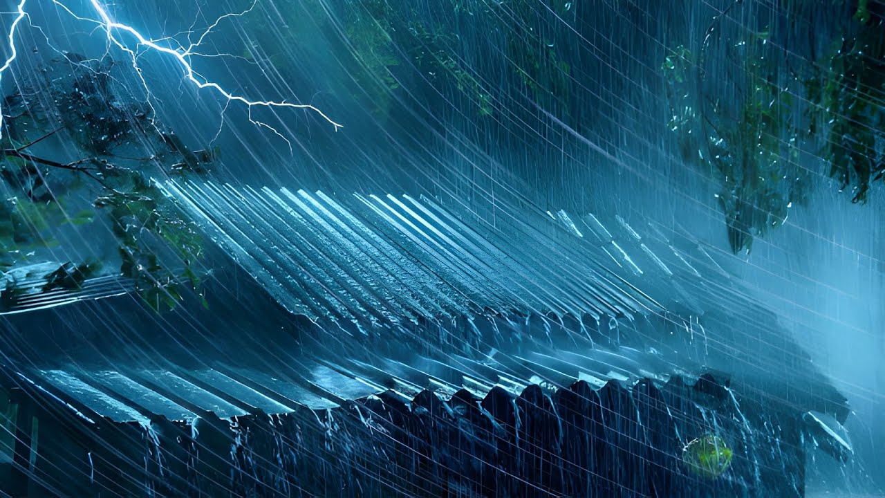 Fall Asleep Quickly to Heavy Rainfall ⚡ Loud Thunder Booming on a Tin Roof for Deep Night Relaxation