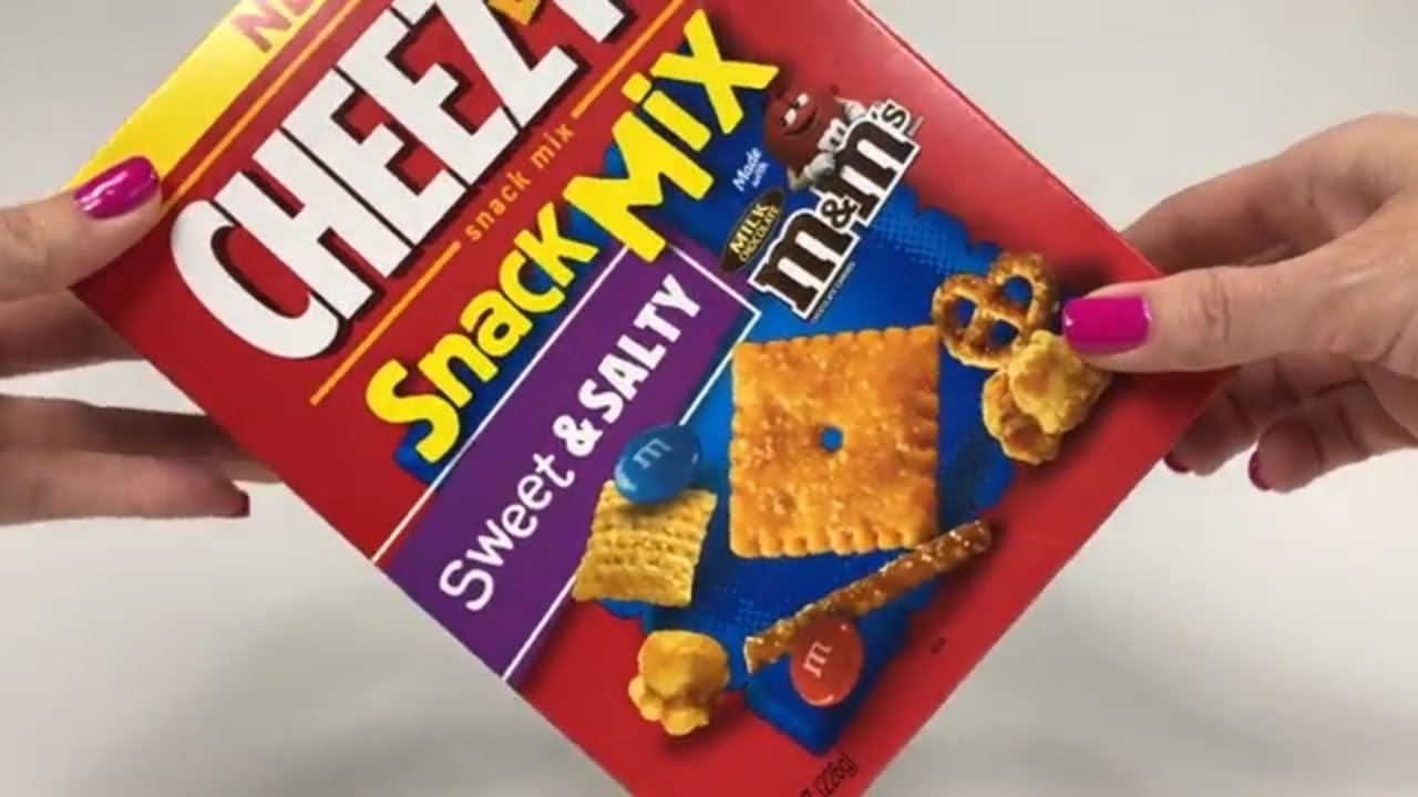 M&Ms and CHEEZ-IT SWEET & SALTY SNACK MIX Unwrapping