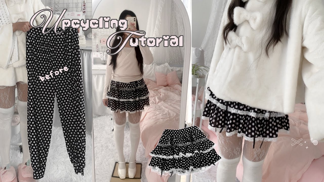 i turned pants into a cute ruffle skirt ~ sewing tutorial𝜗𝜚‧₊˚