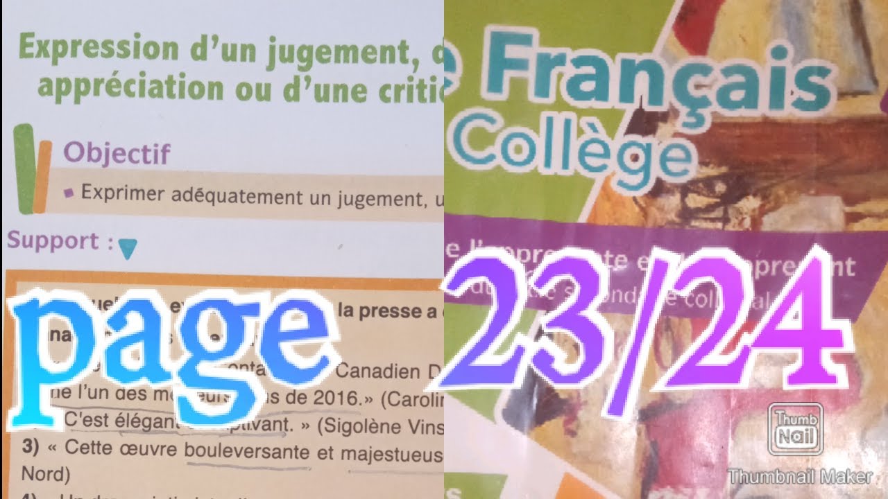 français de collège page : 23/24 expression d'un jugement