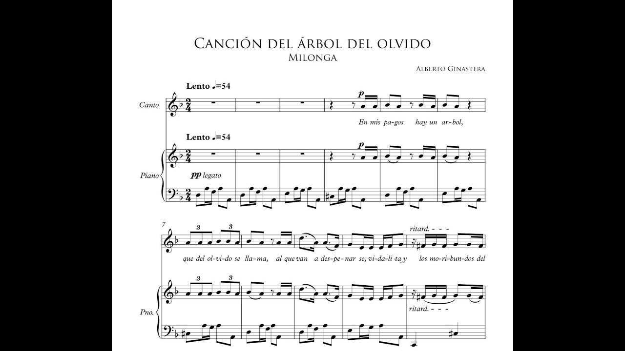 Canción del árbol del olvido - A. GINASTERA (D minor-Low Voice) Piano accompaniment