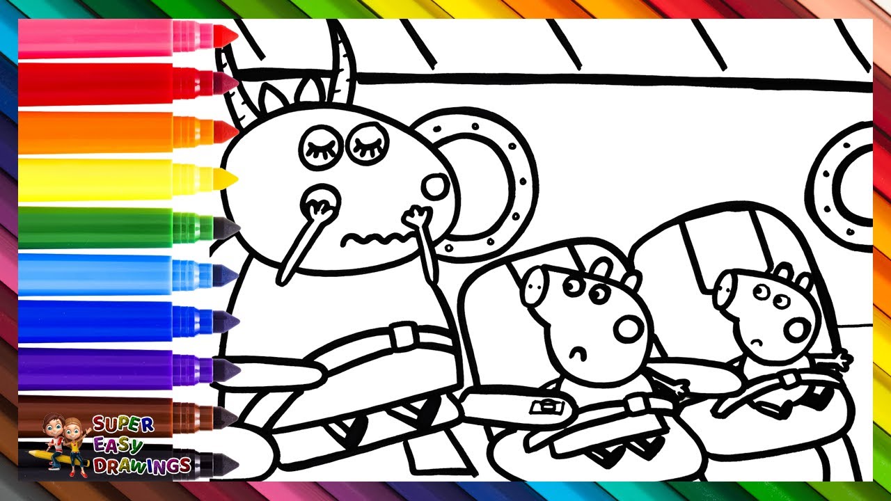 Draw and Color Peppa Pig, George Pig, and Madame Gazelle on an Airplane 🐷✈️💺🌈 Drawings for Kids