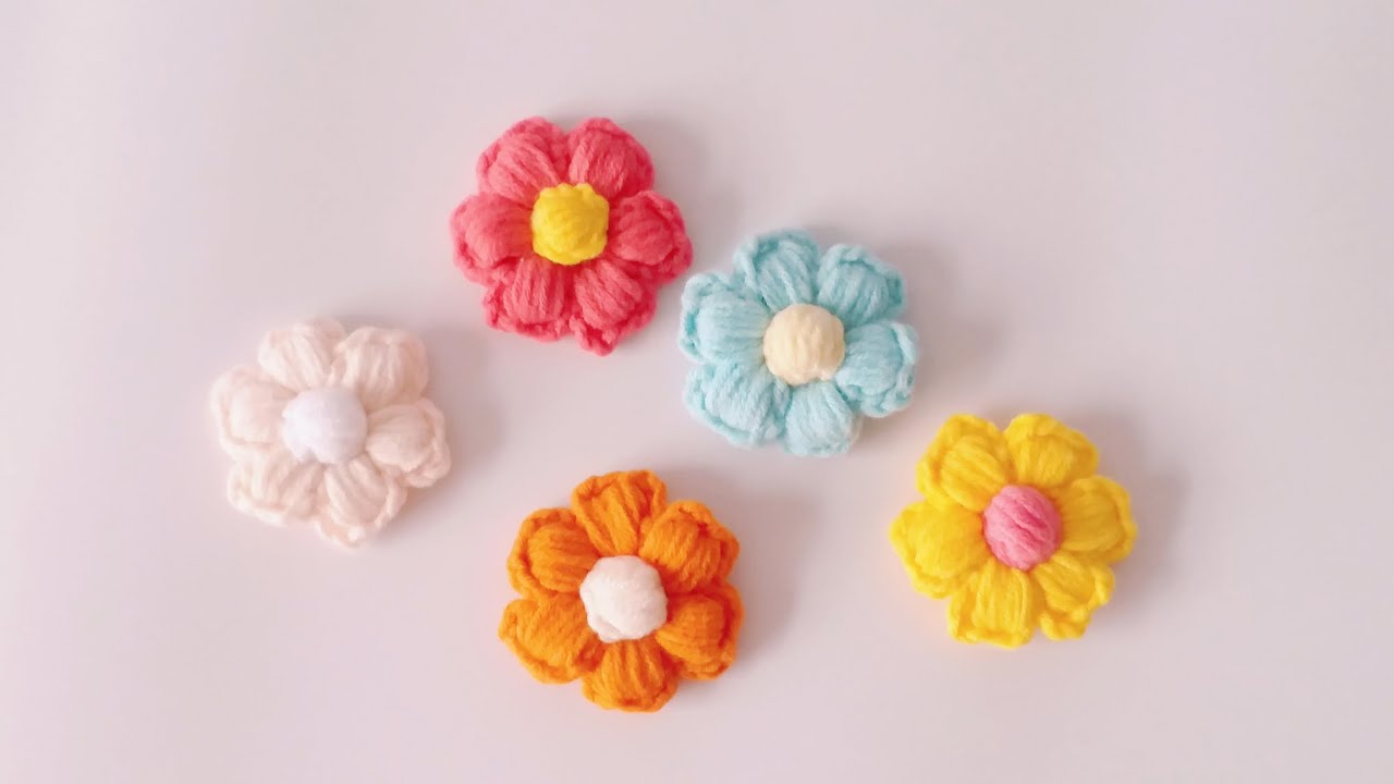 泡芙花钩织方法 多针的枣形针 小而美作用大的装饰花朵