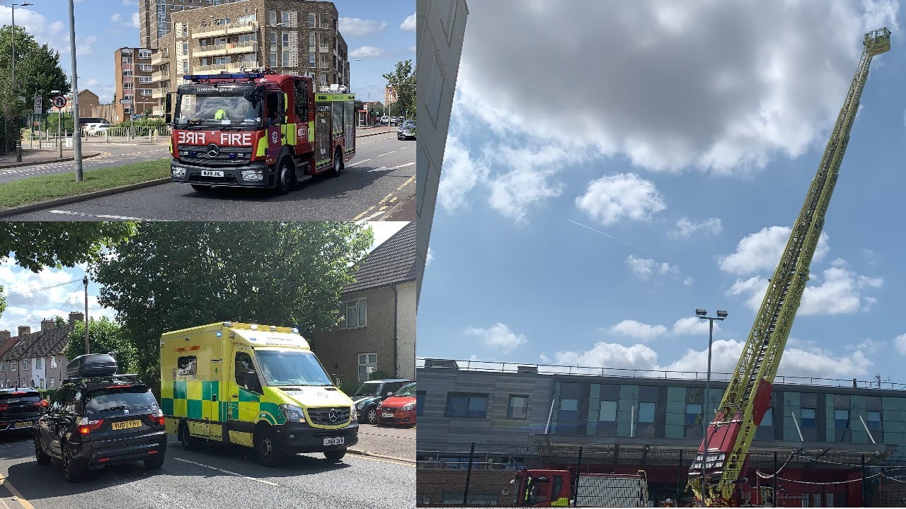 LFB & LAS Responding in Dagenham - 64M Turntable Ladder Firefighter Familiarisation Demo