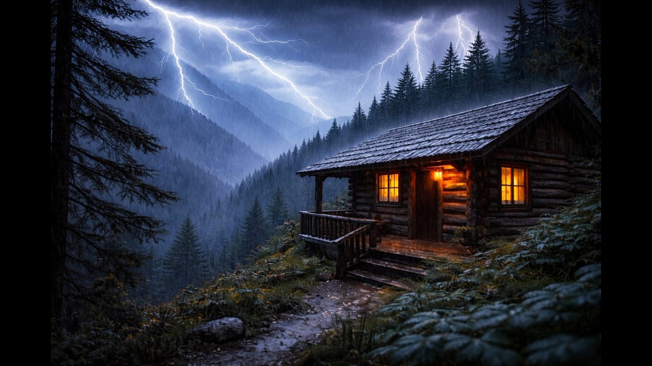  Cozy Cabin Gets HIT by Rain and Thunder Storm |  Sleepy Rain Sounds 