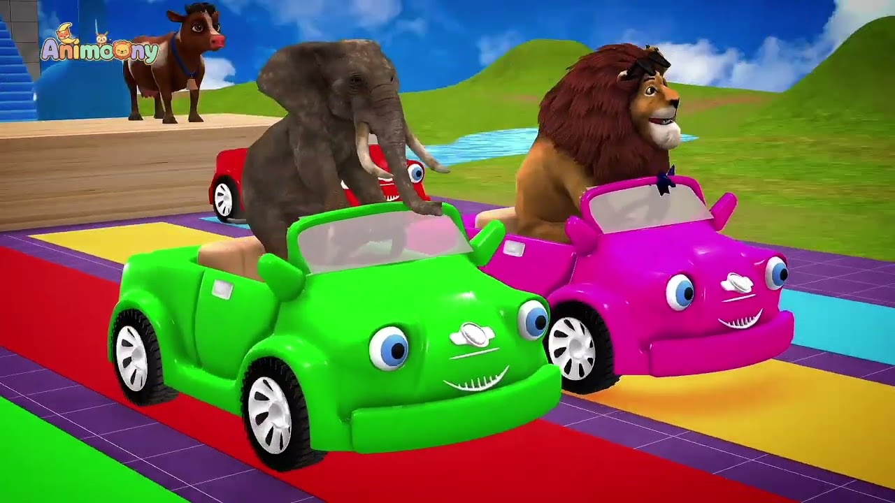 Long Slide Game With Cow Elephant Gorilla Hippopotamus Tiger -3d Animal Game - Funny 3d Animals