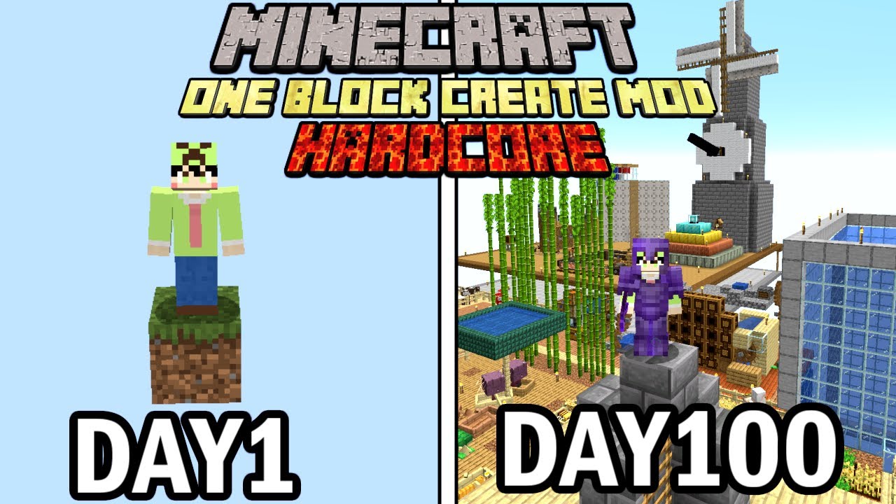 【マインクラフト】１ブロックの世界でロマン歯車MODを使って100日間ハードコア生活をしたらヤバかった【100days】【Minecraft】