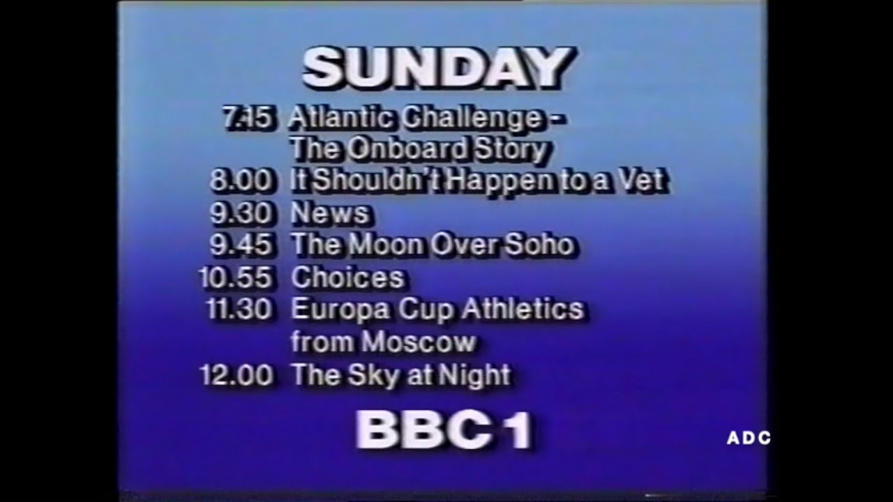BBC1 trailer, revised programmes & link announcer Tim Nicholls 18th August 1985